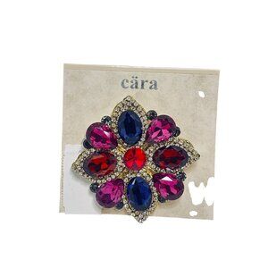 Cara Gold Tone W/ Clear, Pink, Blue And Orange Rhinestones Brooch/ Pendant (6207